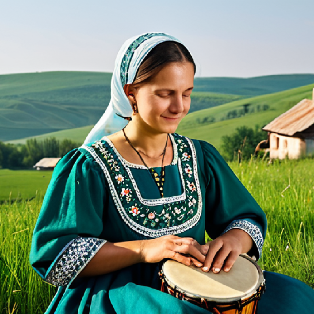 **

A professional female musician playing a Bandura in a sunlit Ukrainian village. She is fully clothed in a modest, traditional embroidered dress. Rolling green hills and traditional houses are visible in the background. Soft, natural lighting. Perfect anatomy, correct proportions, well-formed hands, proper finger count, natural body proportions. Safe for work, appropriate content, fully clothed, professional, modest, family-friendly. High quality, detailed textures.

**